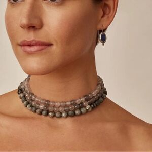 Chan Luu x Anthropologie Sterling Silver 3 Strand Semi-Precious Stone Necklace